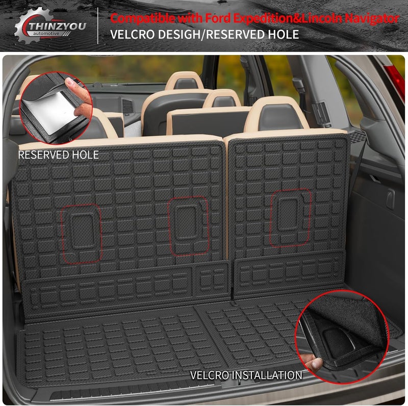 Thinzyou Cargo Mat Compatible with 2018-2024 Ford Expedition Lincoln Navigator (Not for Max or L Models) Cargo Liner Trunk Liner 2023 Expedition 7&8 Seats Accessories (Trunk Mat+Backrest Mats) - Image 4